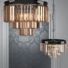Chandelier rh odeon smoke glass fringe rings